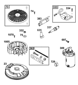 Flywheel, Ignition, And Starter Group Diagram and Parts List for 40N777-0010-B5 400000 - 699999 Briggs and Stratton Engine